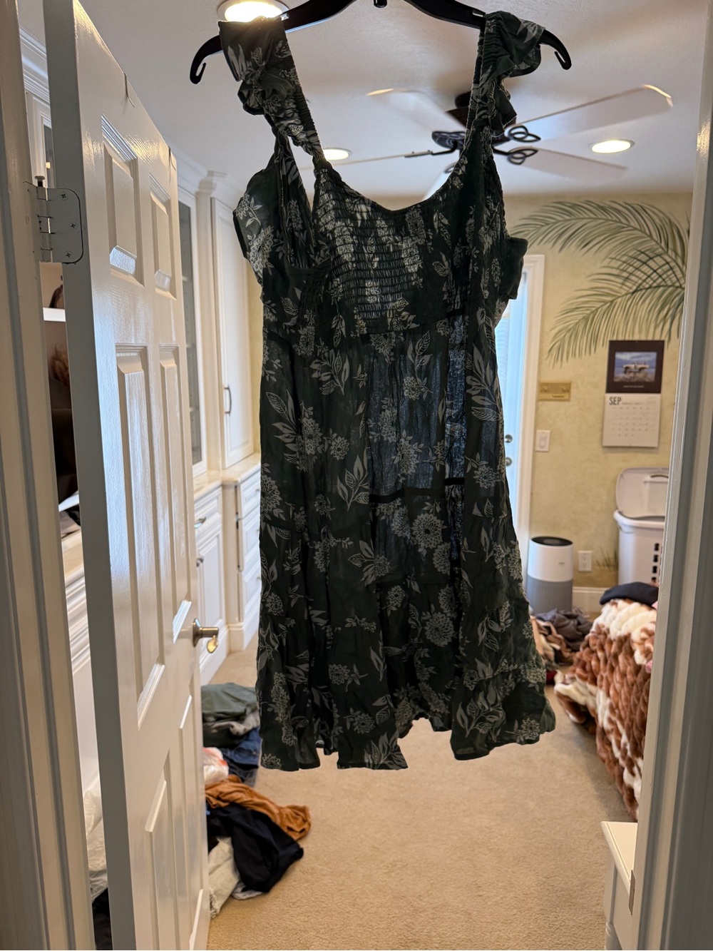 Angie Dark Green Floral Tiered Mini Dress